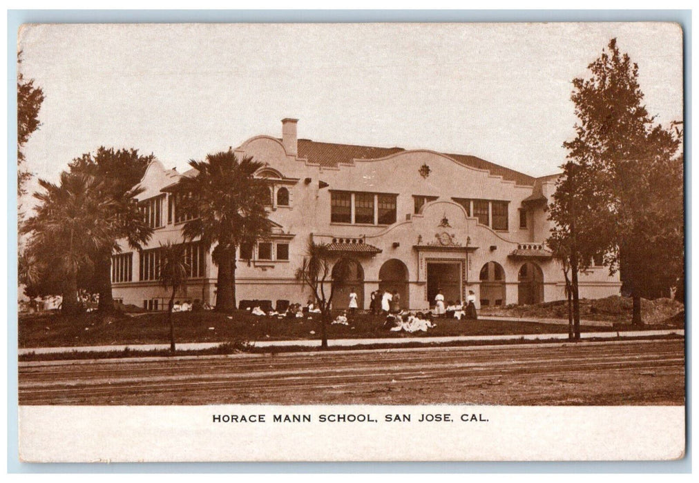 Horace Mann School Exterior Garden Scene San Jose California CA Antique Postcard