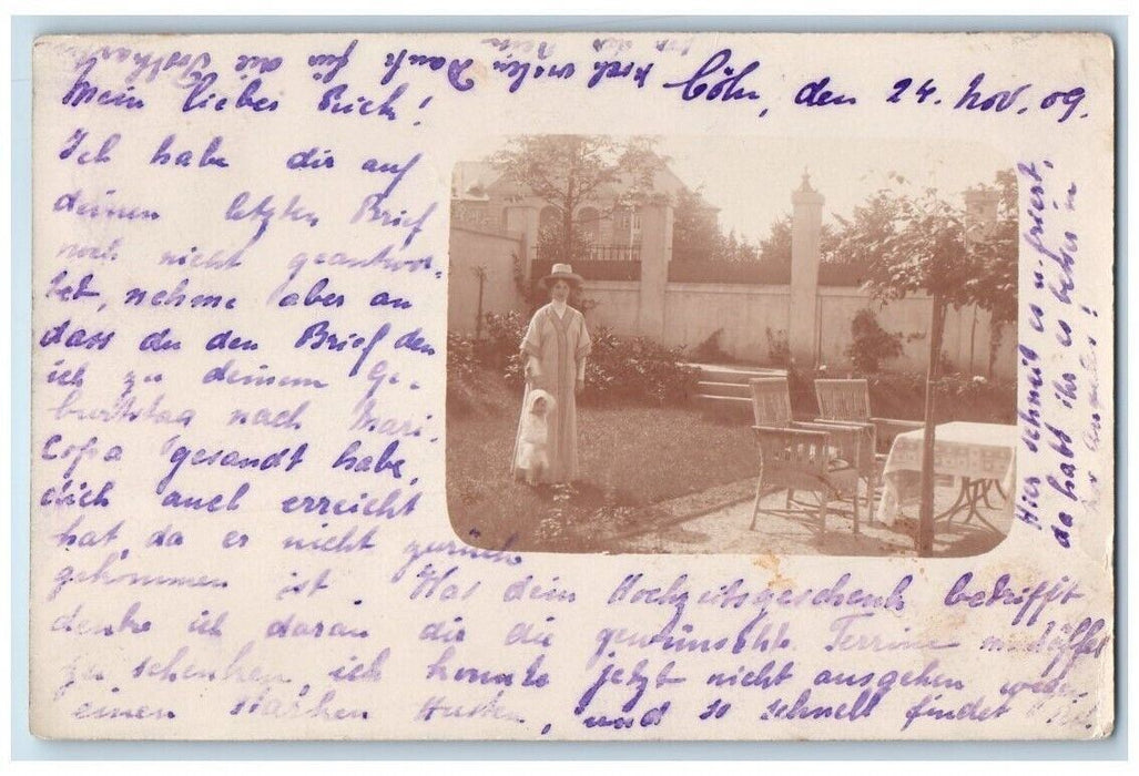 c1935 Garden View Woman Baby Cologne Germany  Photo Posted Postcard