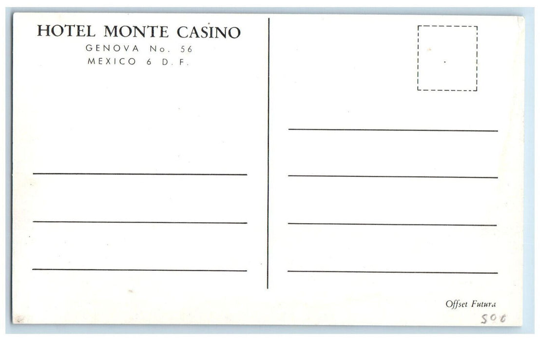 c1950's Hotel Monte Casino Genova No. 56 Mexico Vintage Unposted Postcard