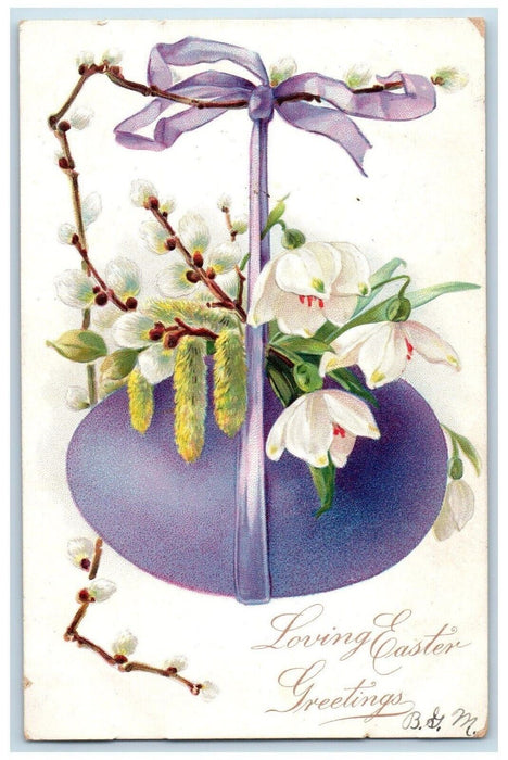 1907 Easter Greetings Hanging Egg Cattail Flowers Mount PA Tuck's Postcard