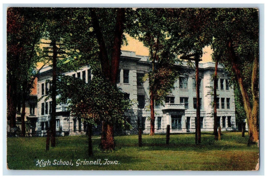 1908 High School Entrance View Grinnell Iowa IA Antique Posted Postcard