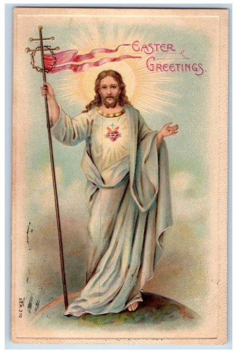 1908 Easter Greetings Jesus Crown Religious Embossed Posted Antique RPO Postcard