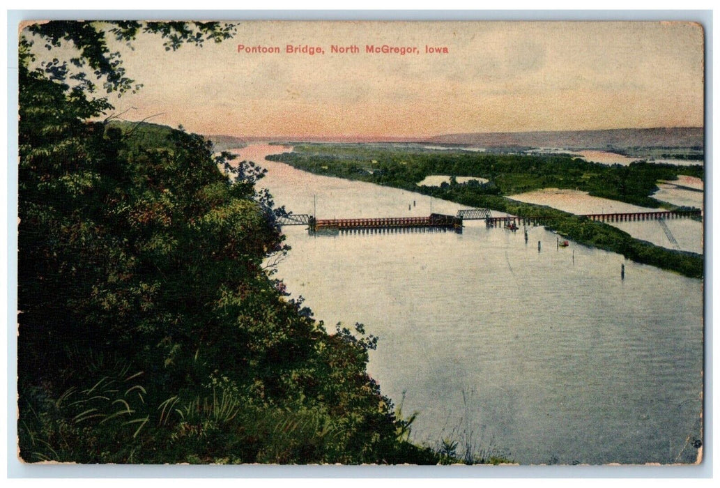 1908 Pontoon Bridge River North McGregor Iowa IA Antique Posted Postcard