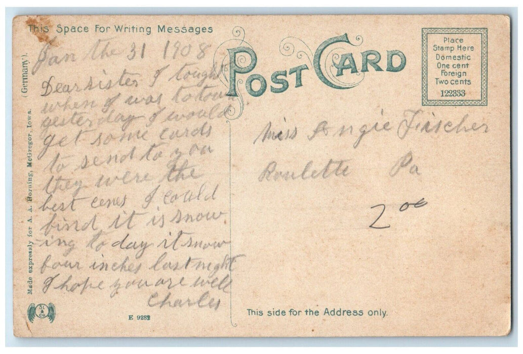 1908 Pontoon Bridge River North McGregor Iowa IA Antique Posted Postcard