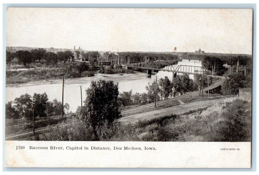 c1905 Raccoon River Capitol in Distance Des Moines Iowa IA Antique Postcard