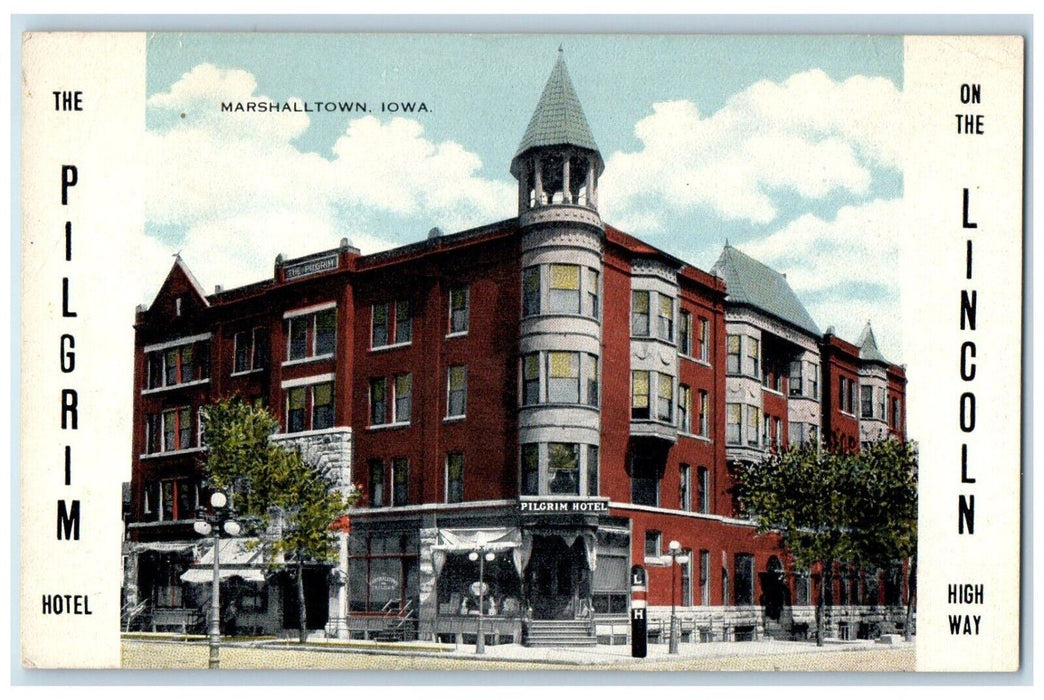 c1910 The Pilgrim Hotel On The Lincoln Highway Marshalltown Iowa IA Postcard