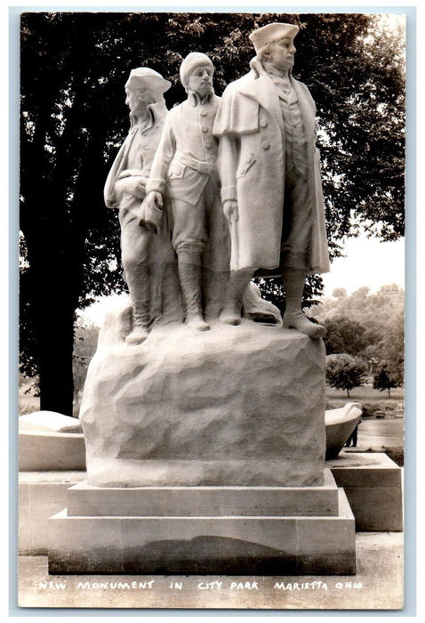 c1940's New Monument In City Park Marietta Ohio OH Vintage RPPC Photo Postcard