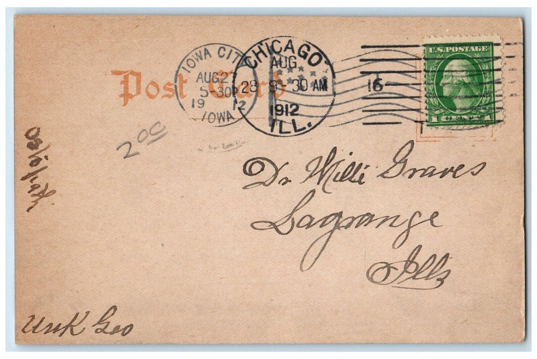 1912 State University Hospital Iowa City Iowa IA Chicago IL Posted Postcard