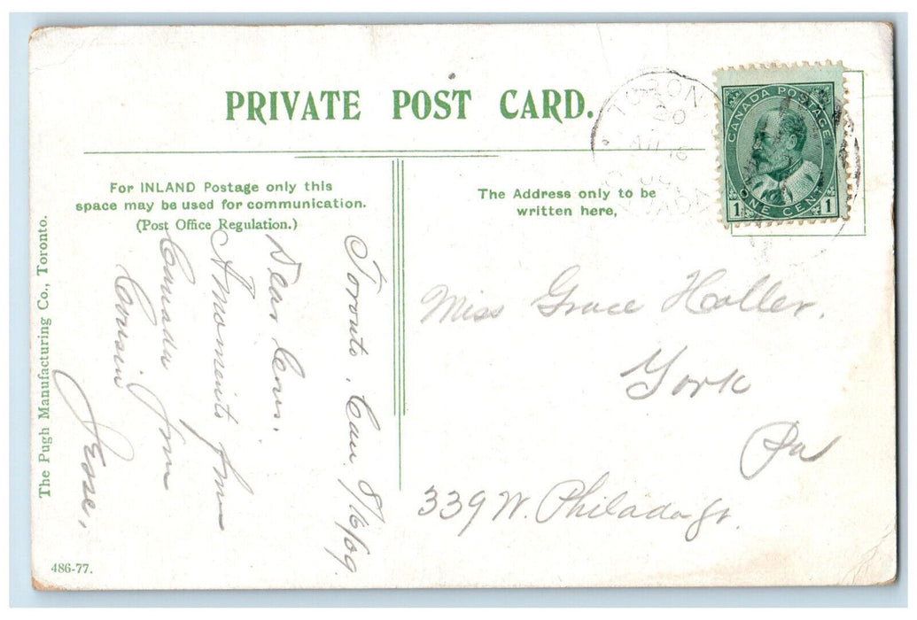 1909 In Reservoir Park Toronto Ontario Canada Antique Posted Postcard