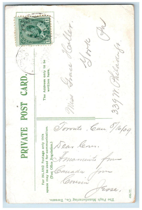 1909 In Reservoir Park Toronto Ontario Canada Antique Posted Postcard