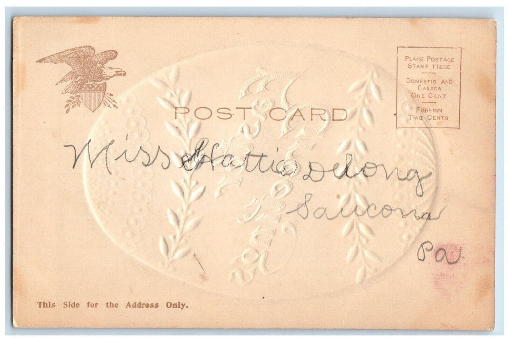 c1905 Easter Greetings Egg Airbrushed Embossed Posted Antique Postcard