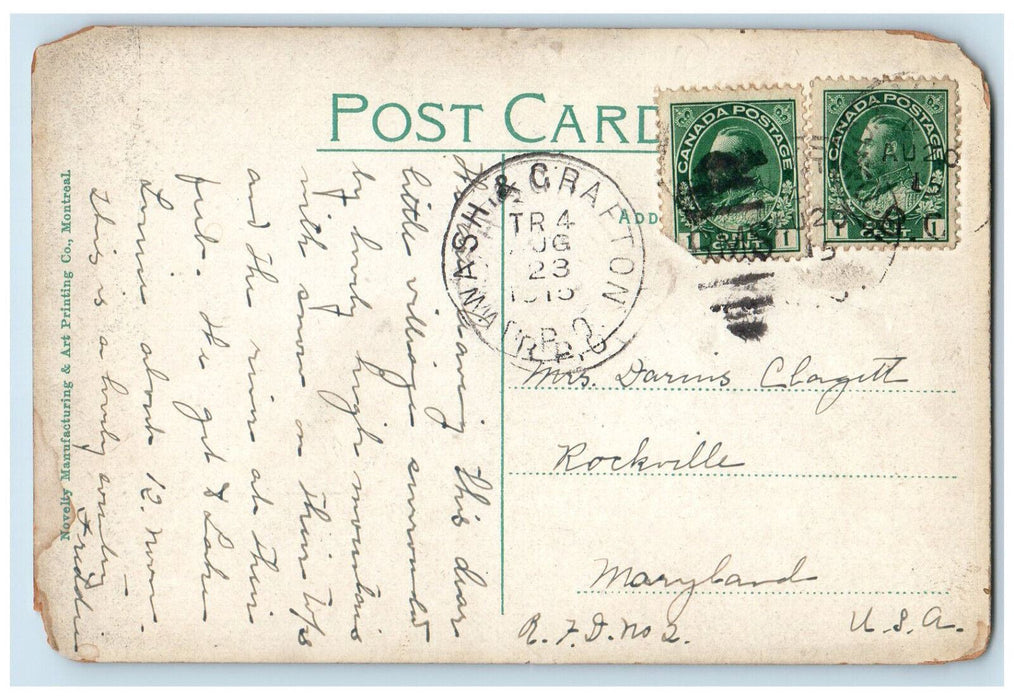 1915 Mount Wapta Emerald Lake Field B.C. Canadian Pacific Railway RPO Postcard