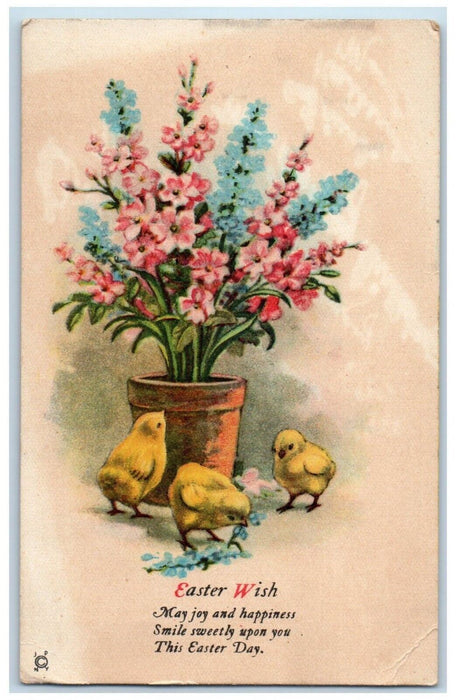 1925 Easter Wish Chicks Flowers In Pot Sharpsburg Maryland MD Vintage Postcard