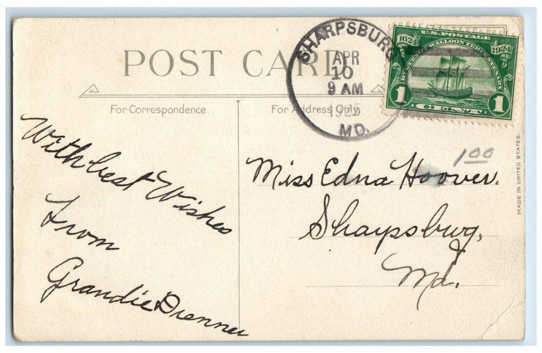 1925 Easter Wish Chicks Flowers In Pot Sharpsburg Maryland MD Vintage Postcard