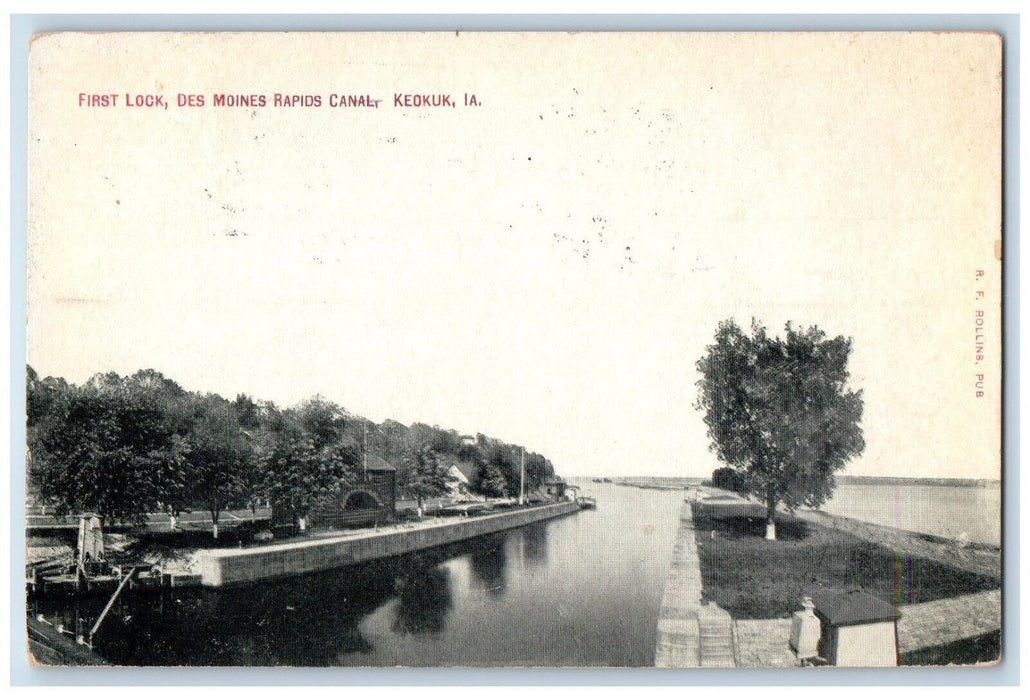 1910 First Lock Des Moines Rapids Canal Keokuk Iowa IA Antique Postcard