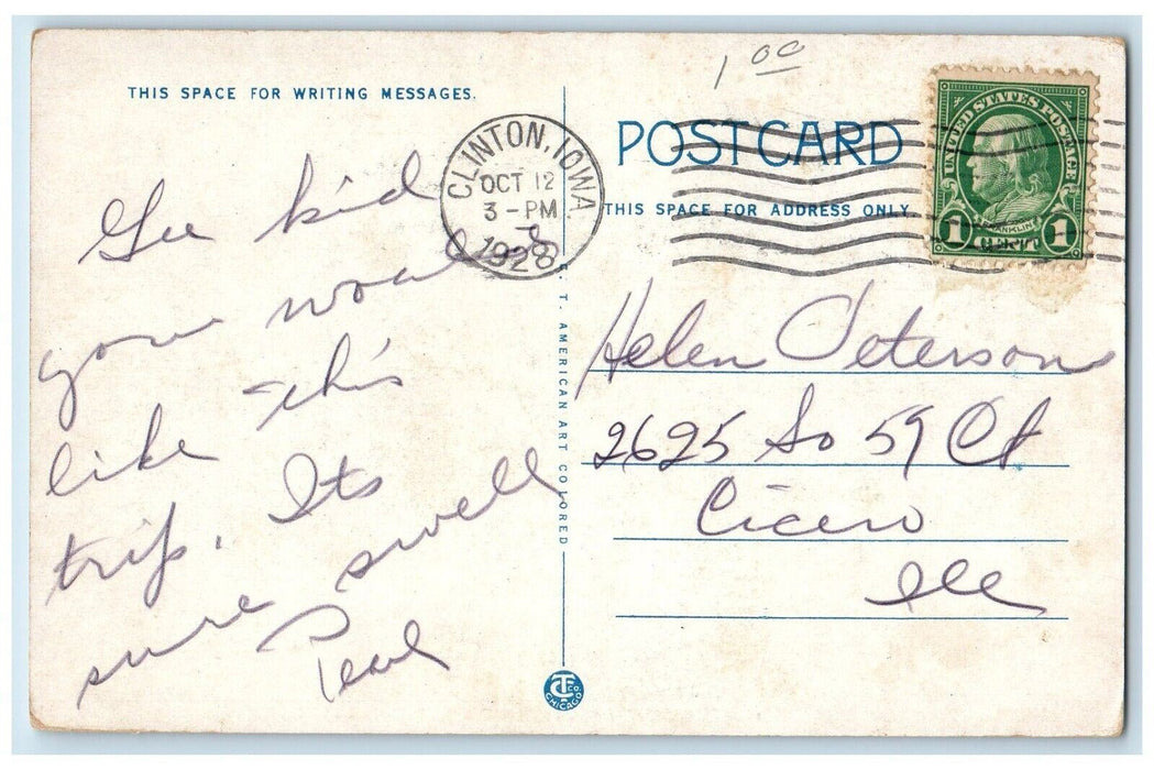 1928 Lincoln Highway Bridge Between Fulton IL & Clinton Iowa IA Postcard