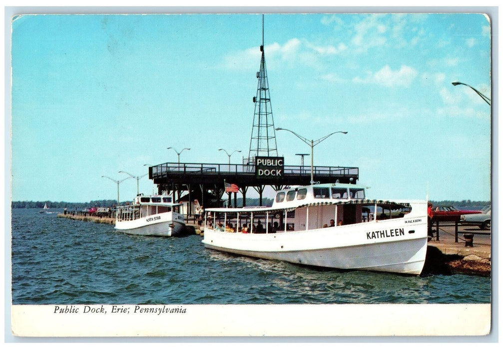 1974 Public Dock Ferry Passenger Boat Classic Cars Erie Pennsylvania PA Postcard