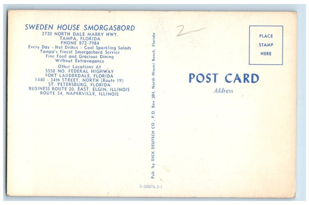 c1950's Sweden House Smorgasbord Tampa Florida FL, Dual View Vintage Postcard