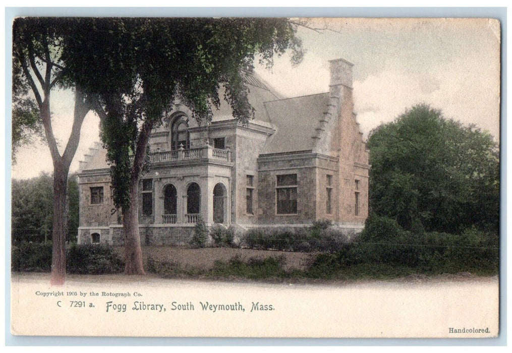c1905 Fogg Library Building South Weymouth Massachusetts MA Rotograph Postcard