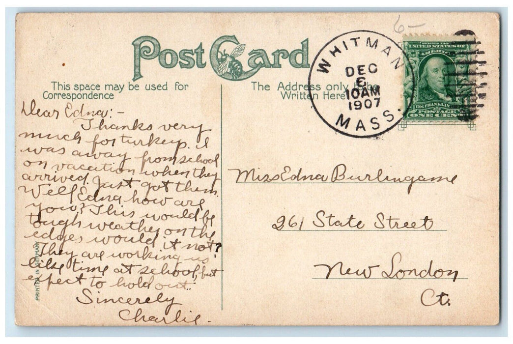 1907 Catholic Church Street View Whitman Massachusetts MA Antique Postcard