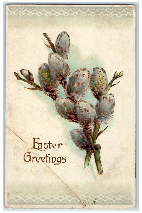 1914 Easter Greetings Pipe Berry Gel Gold Gilt Shippensburg PA Antique Postcard