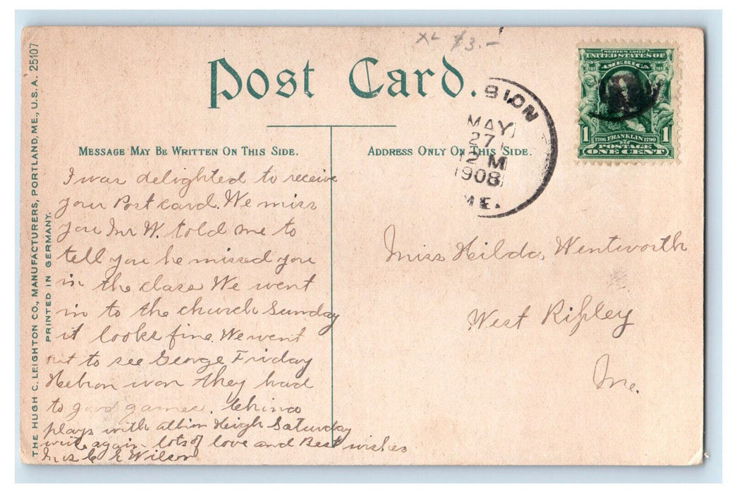 1908 Steamer Katahdin Moosehead Lake Maine ME American Flag Posted Postcard