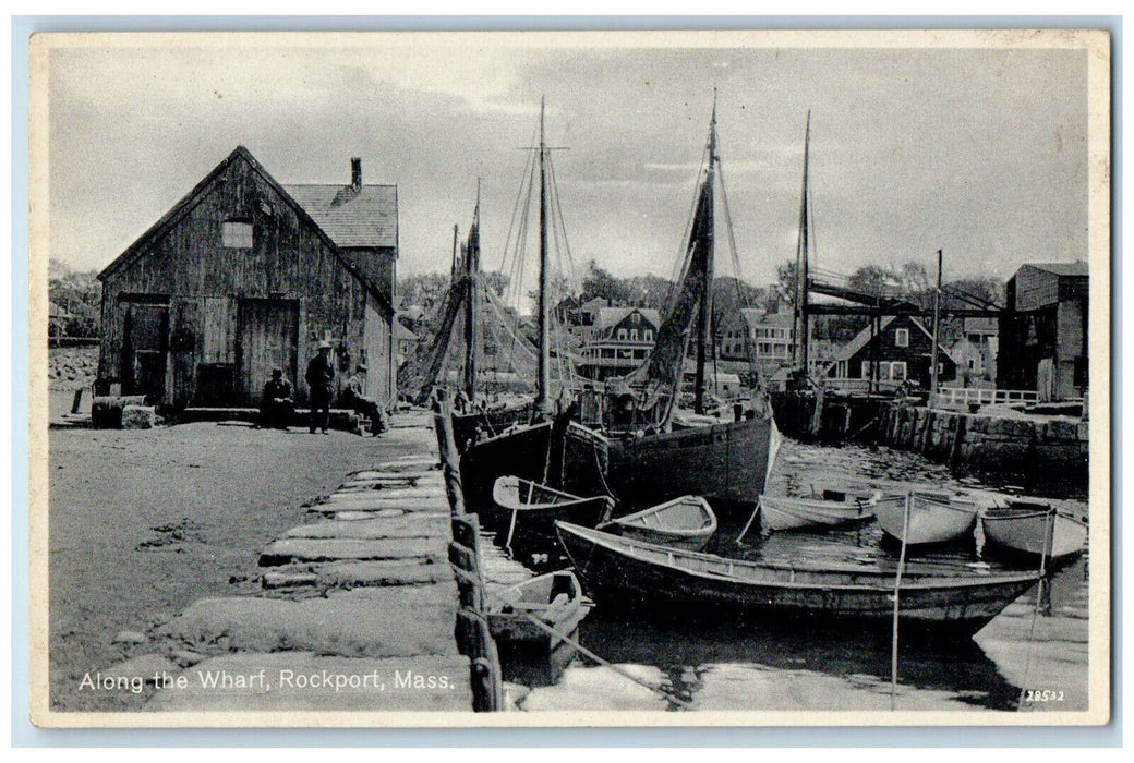 c1940's Merchant Ship Along The Wharf Rockport Massachusetts MA Postcard