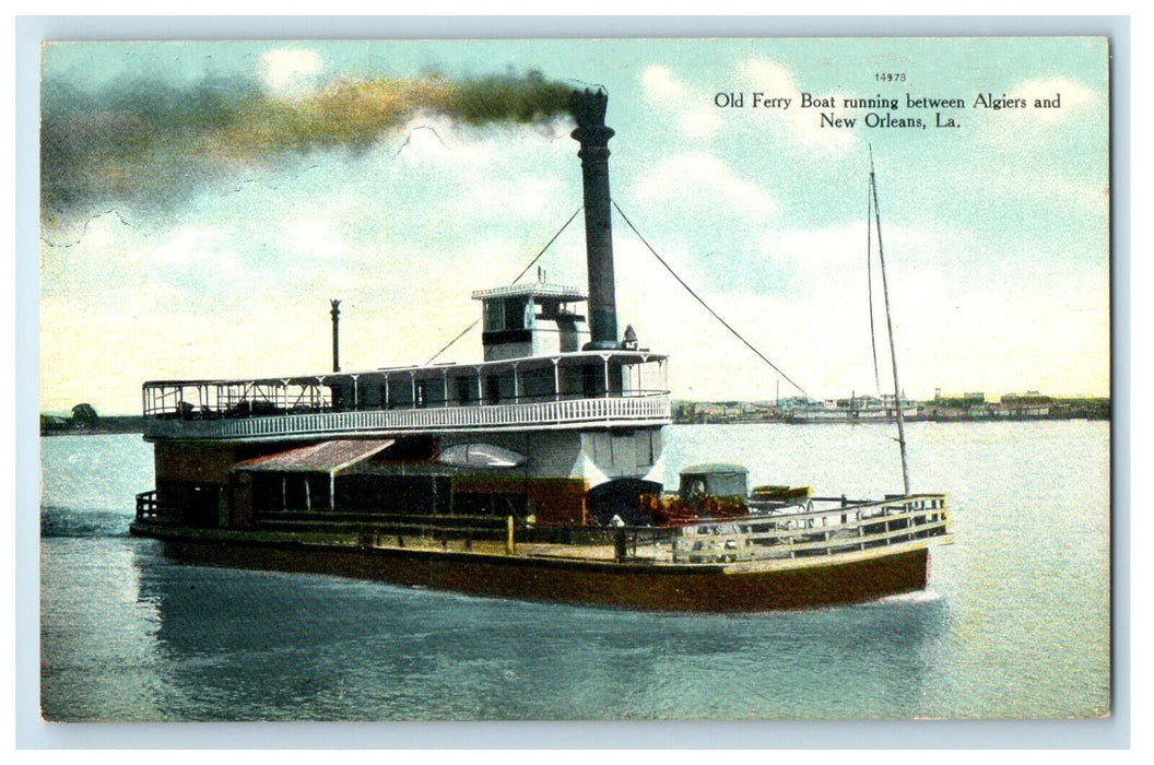 c1910 Oil Ferry Boat Running Between Algiers and New Orleans LA Postcard