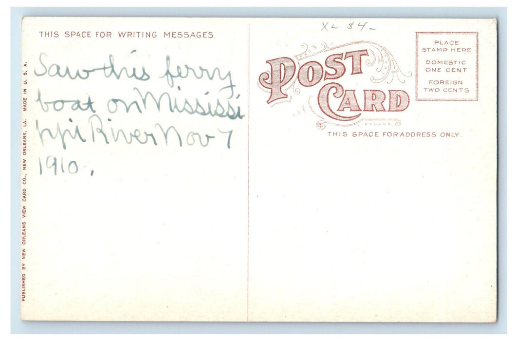 c1910 Oil Ferry Boat Running Between Algiers and New Orleans LA Postcard