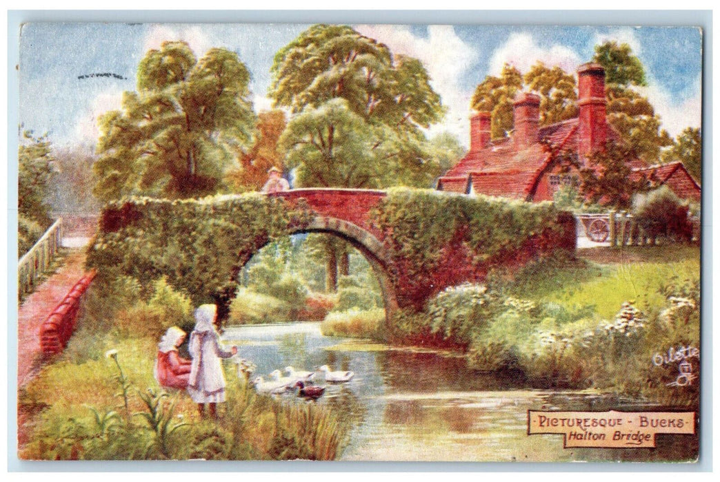 c1910 Picturesque Bucks Halton Bridge England Oilette Tuck Art Postcard