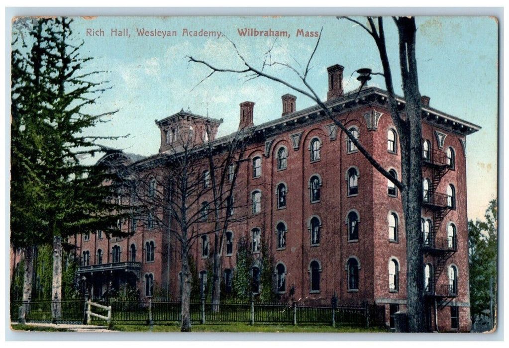 1909 Rich Hall Wesleyan Academy Wilbraham Massachusetts MA Antique Postcard