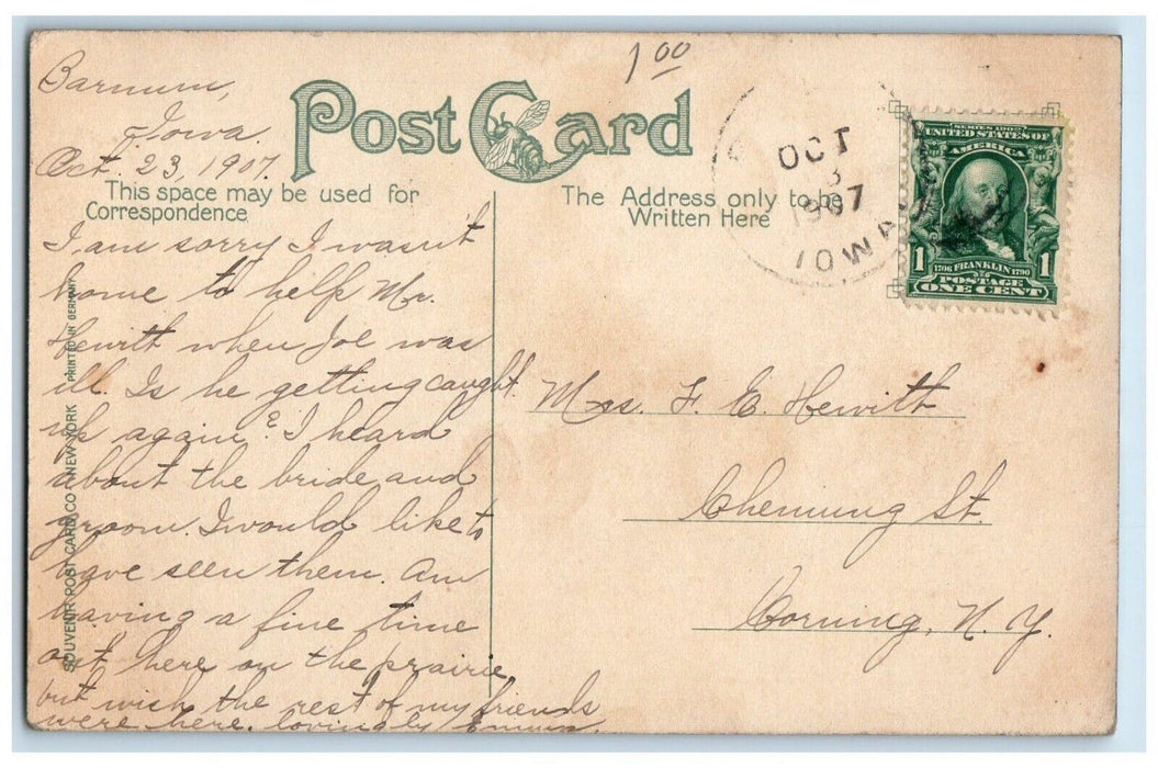 1907 Entrance to Carnegie Library Fort Dodge Iowa IA Antique Posted Postcard