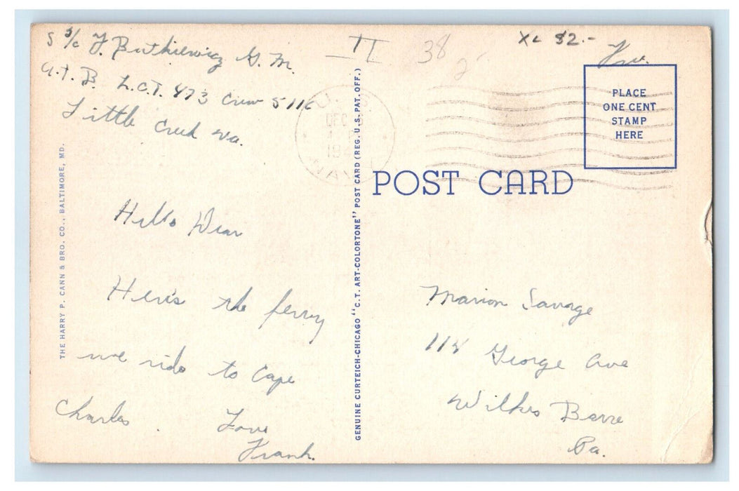 c1940s SS "Princess Anne" Ferry Boat Between Cape Charles & Norfolk VA Postcard