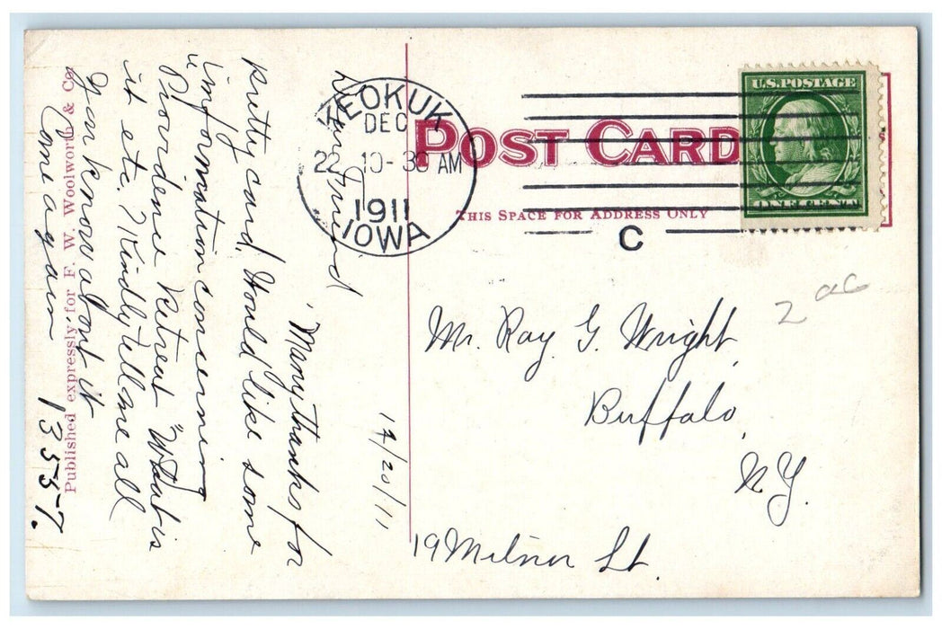 1911 Chief Keokuck Monumen Rand Park Keokuk Iowa IA Antique Posted Postcard