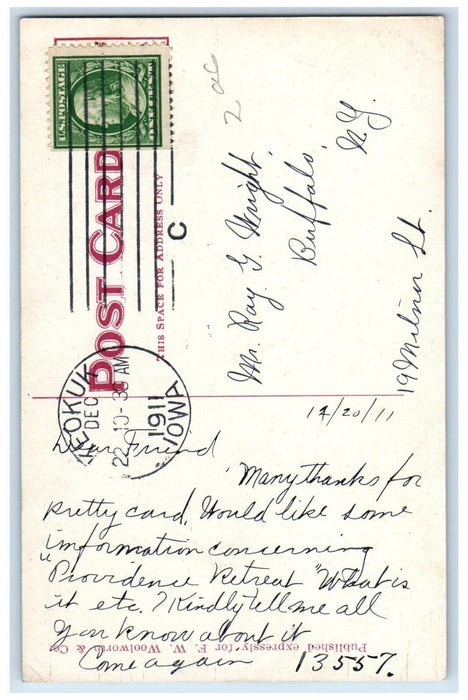 1911 Chief Keokuck Monumen Rand Park Keokuk Iowa IA Antique Posted Postcard