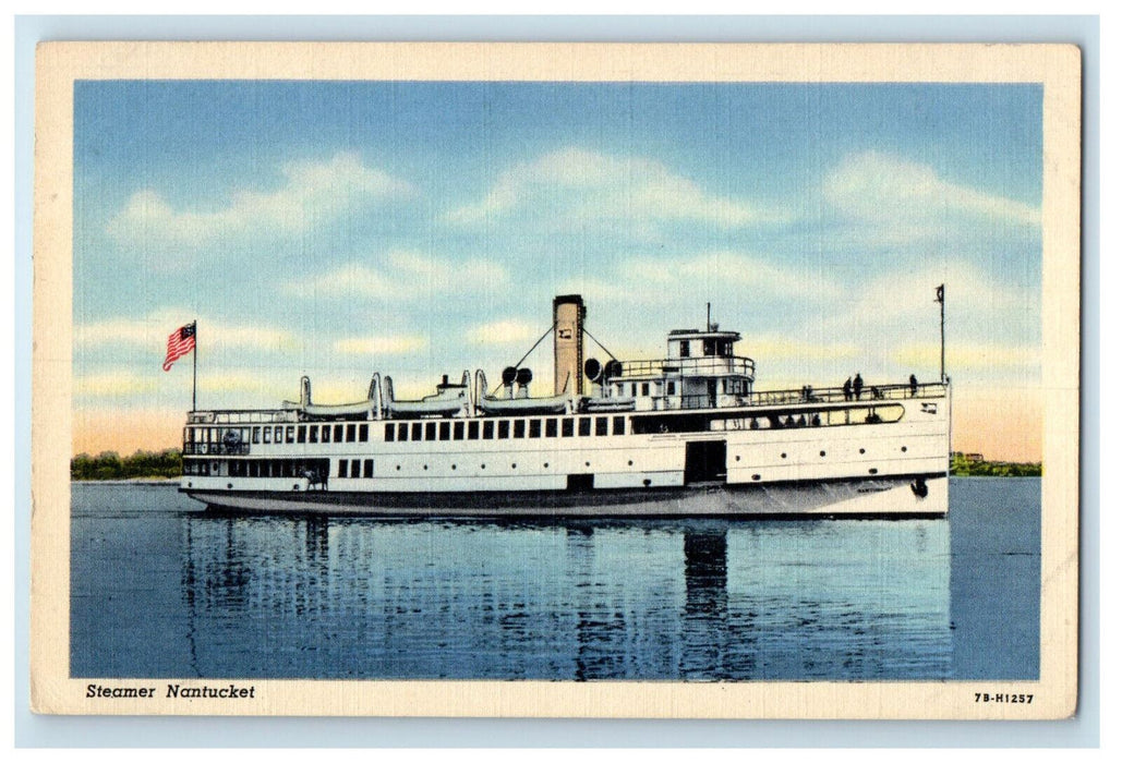 c1940's American Flag, Steamer Nantucket Unposted Bedford News Co. Postcard