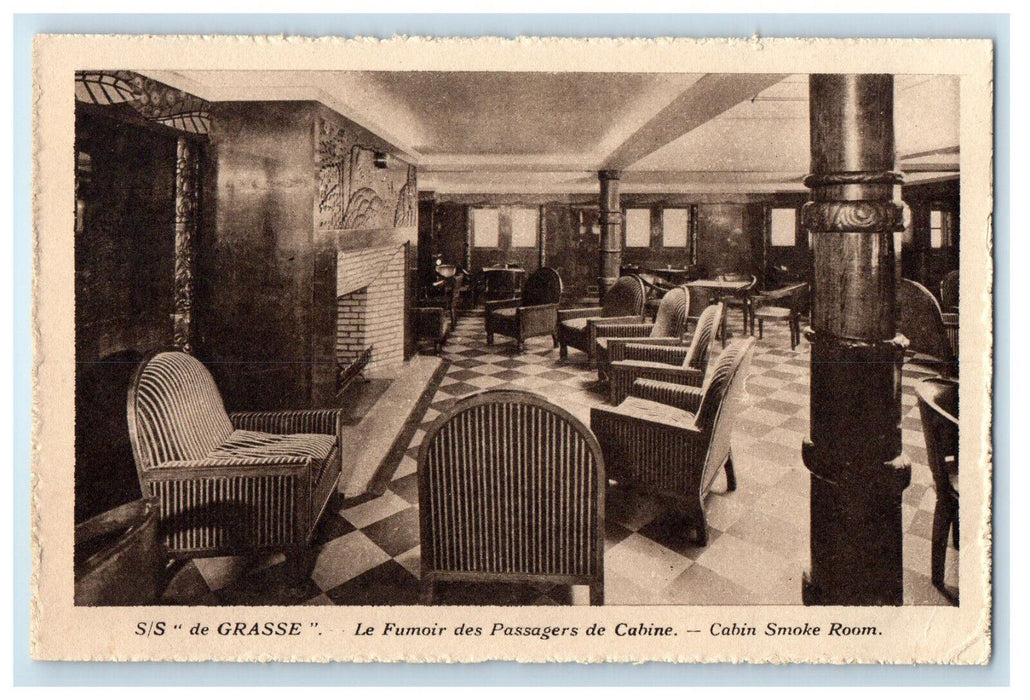 c1940's Interior S/S "De Grasse" Cabin Smoke Room France Steamer Boat Postcard