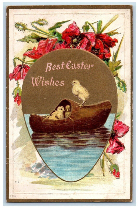 1910 Easter Wishes Dutch Shoes Chicks Flowers Embossed Williamsport MD Postcard
