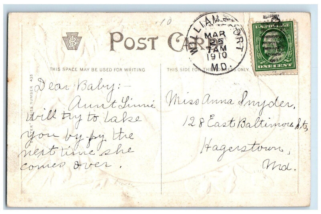 1910 Easter Wishes Dutch Shoes Chicks Flowers Embossed Williamsport MD Postcard