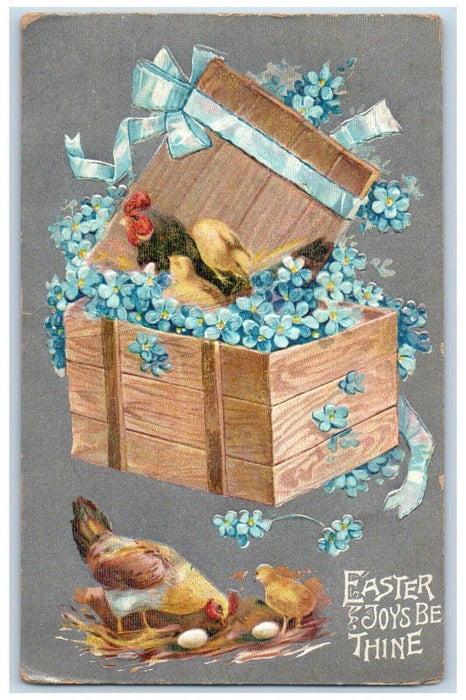 c1910's Easter Chicken Hen Eggs Nest Box With Pansies Flowers Embossed Postcard