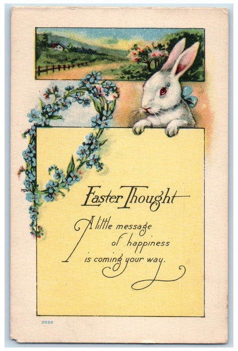 1916 Easter Thought Bunny Rabbit Pansies Flowers Posted Antique Postcard
