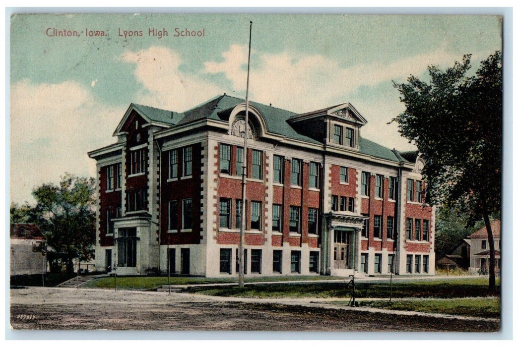 1912 Lyons High School Building Clinton Iowa IA Antique Posted Postcard