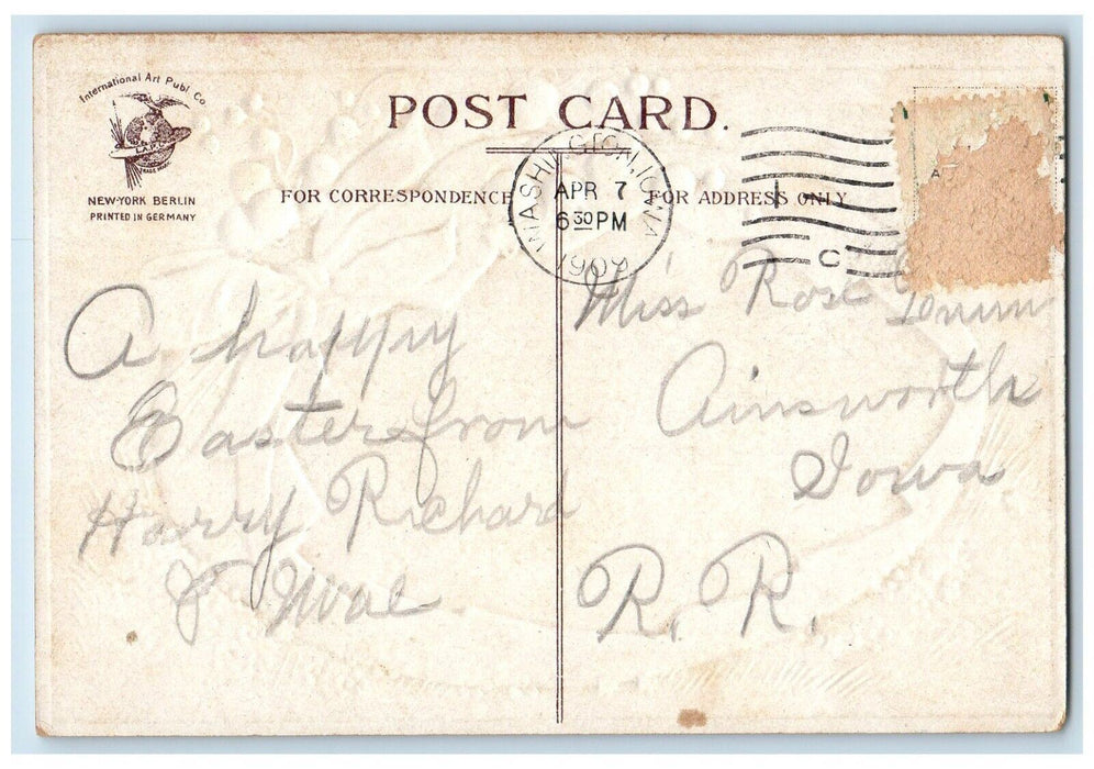 1909 Easter Hatched Egg Chicks Boating Pansies Flowers Clapsaddle Postcard