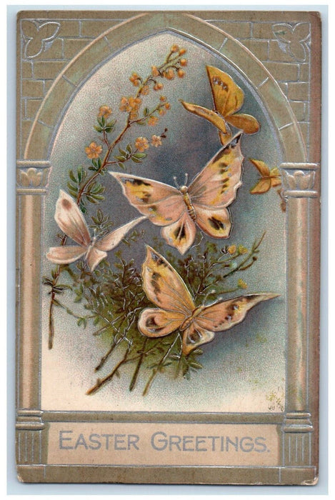 1908 Easter Greetings Butterflies Flowers Clapsaddle Charlestown WV Postcard