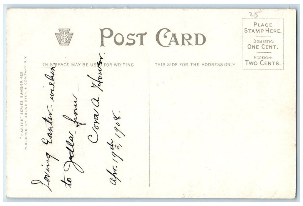c1910's Easter Holy Cross Flowers House River Julius Bein Antique Postcard