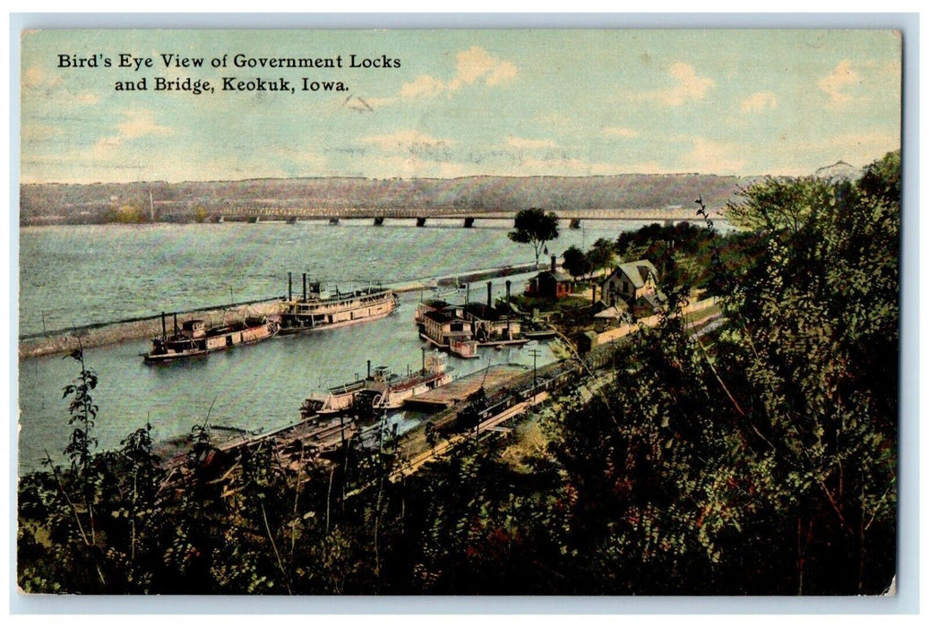 1913 Bird's Eye View of Government Locks and Bridge Keokuk Iowa IA Postcard