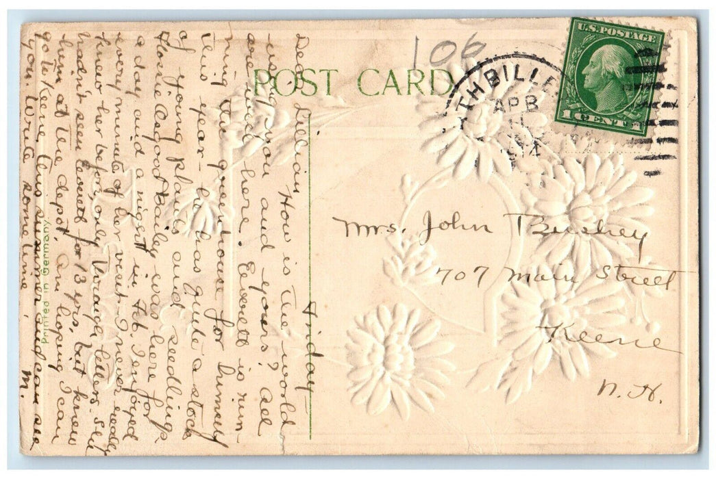 1914 Easter Wishes White Flowers Church Embossed Posted Antique Postcard