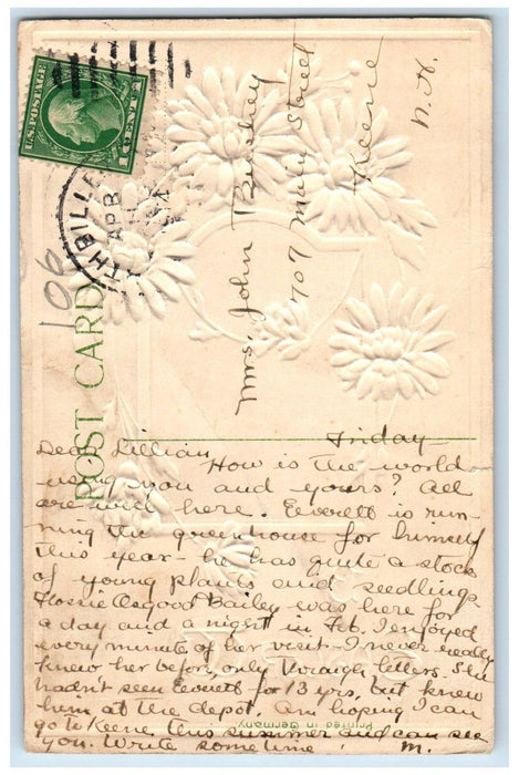 1914 Easter Wishes White Flowers Church Embossed Posted Antique Postcard