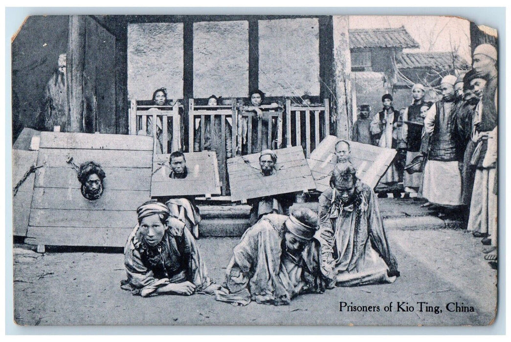 Prisoners Of Kio Ting China Punished Wooden Collar Unposted Antique Postcard