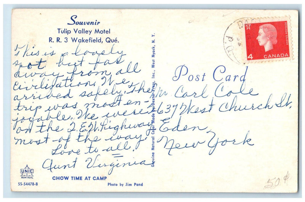 c1950's Tent Camp Souvenir Tulip Valley Motel Wakefield Quebec Canada Postcard